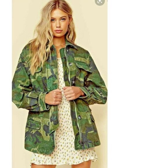 FREE PEOPLE Lightweight Jacket In Camo-green - Picture 1 of 11